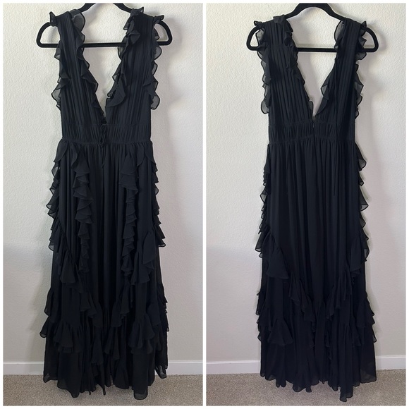 ULLA JOHNSON Florella Gown Noir Black Maxi Silk Gown Dress with Ruffles SZ US 8 - Picture 3 of 12
